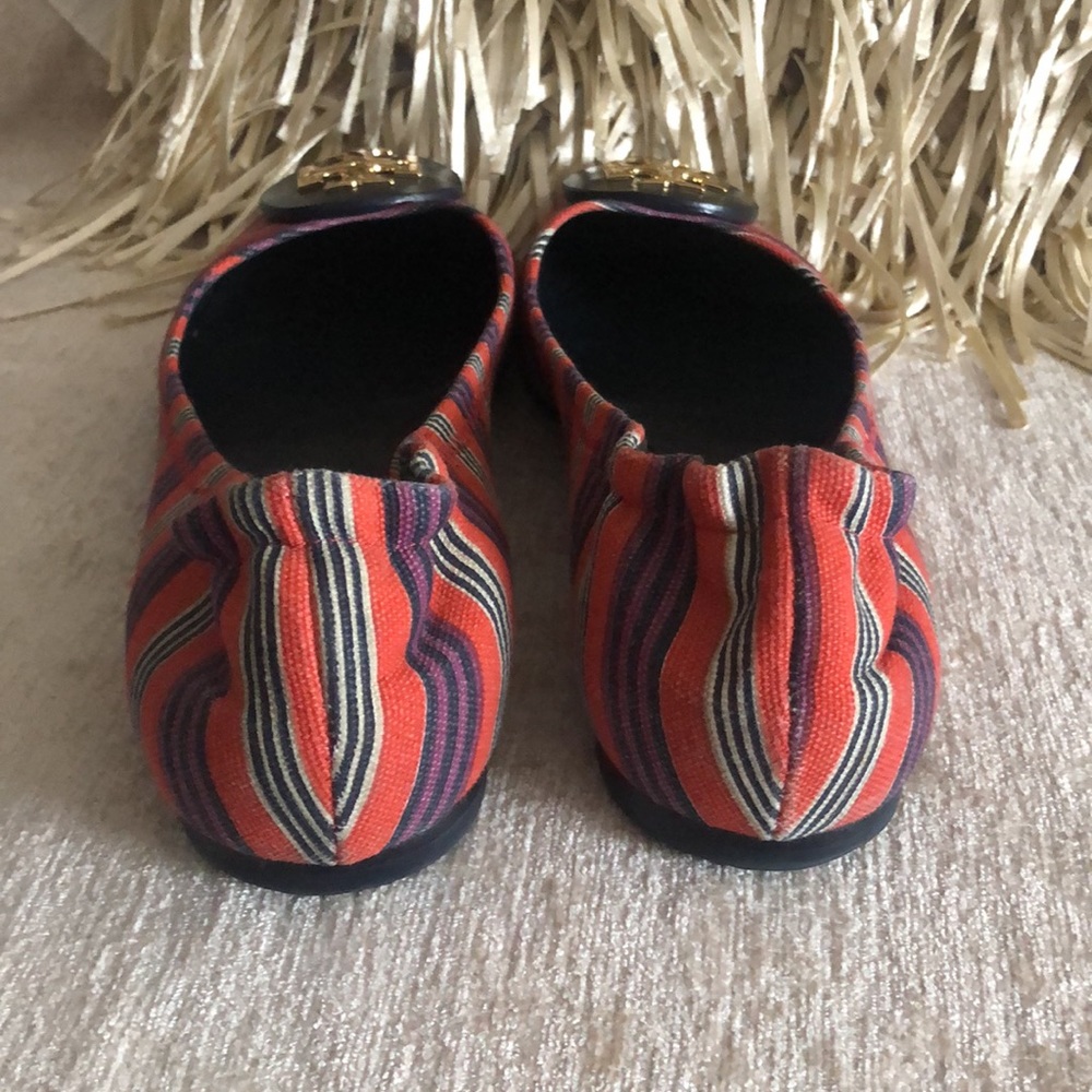 Tory Burch Reva Bauer Stripe Printed Canvas Flats - Picture 4 of 11